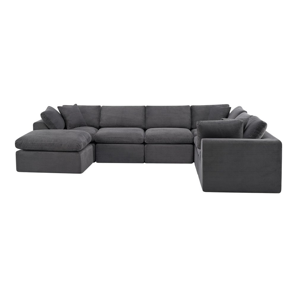 Dark Gray Corduroy Modular Sectional with Ottoman and Toss Pillows - 138-inch