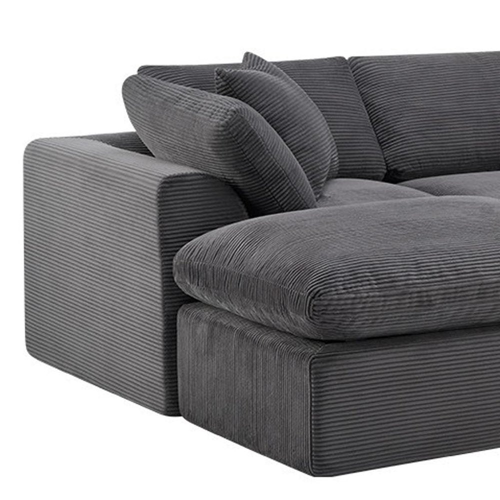 Dark Gray Corduroy Modular Sectional with Ottoman and Toss Pillows - 138-inch