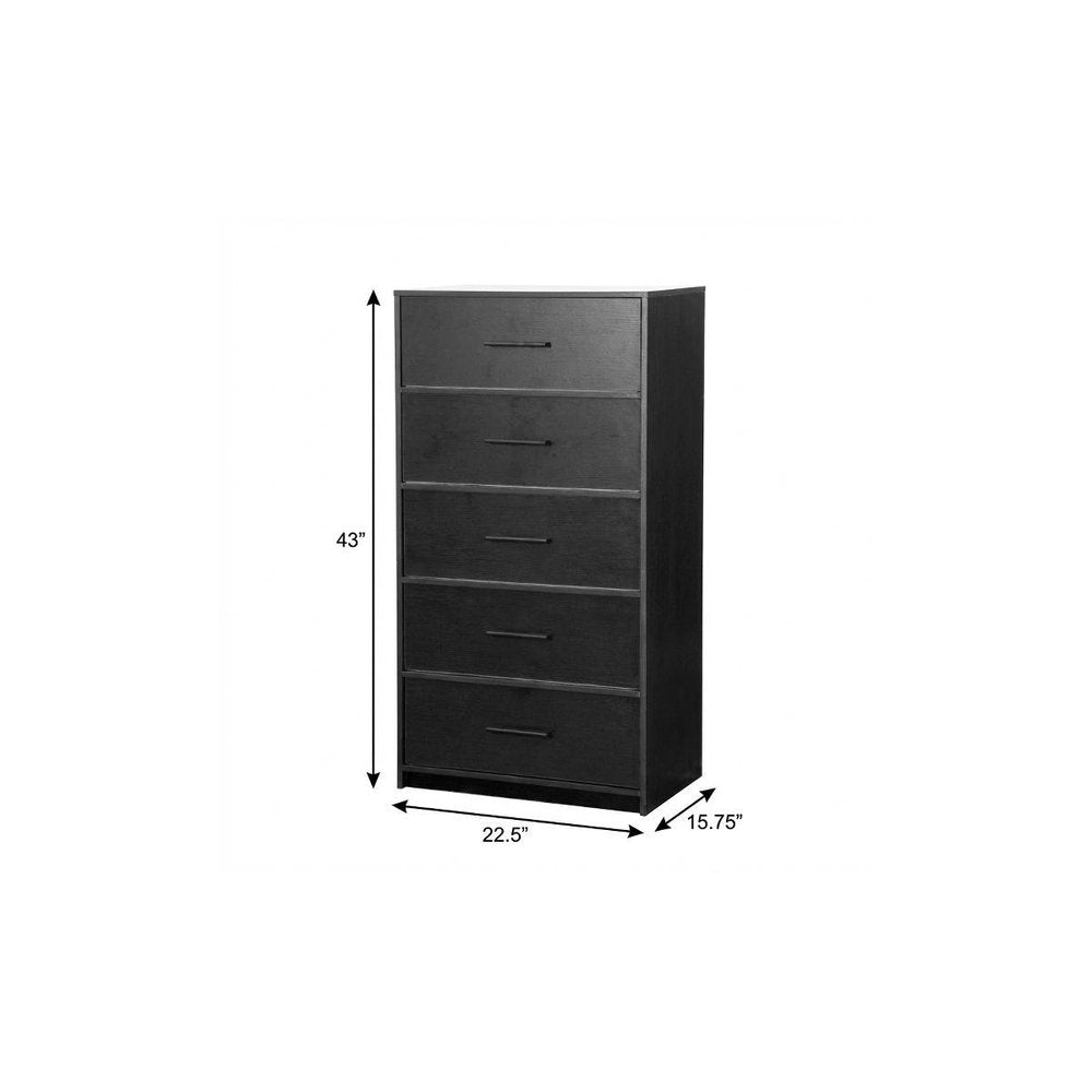 Black Fabric Wood and Steel Five Drawer Lingerie Chest Dresser - 23-inch