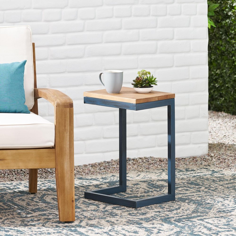 Brown and Black Distressed Wood and Iron End Table - 19-inch