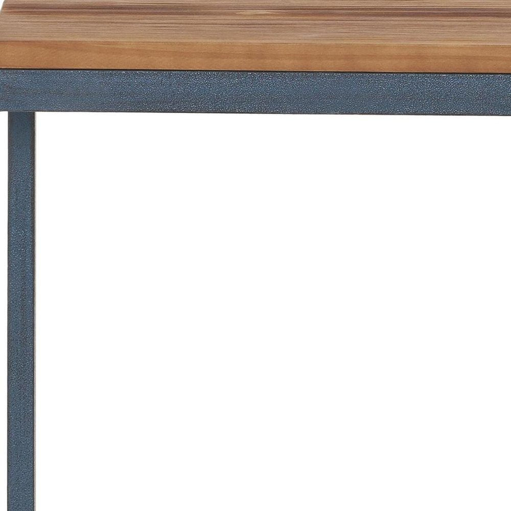 Natural and Blue Wood and Iron End Table - 26-inch
