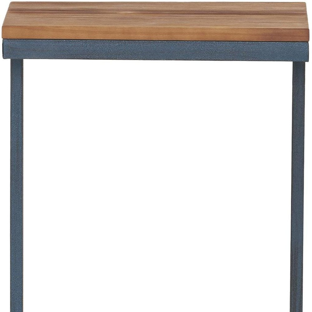 Natural and Blue Wood and Iron End Table - 26-inch