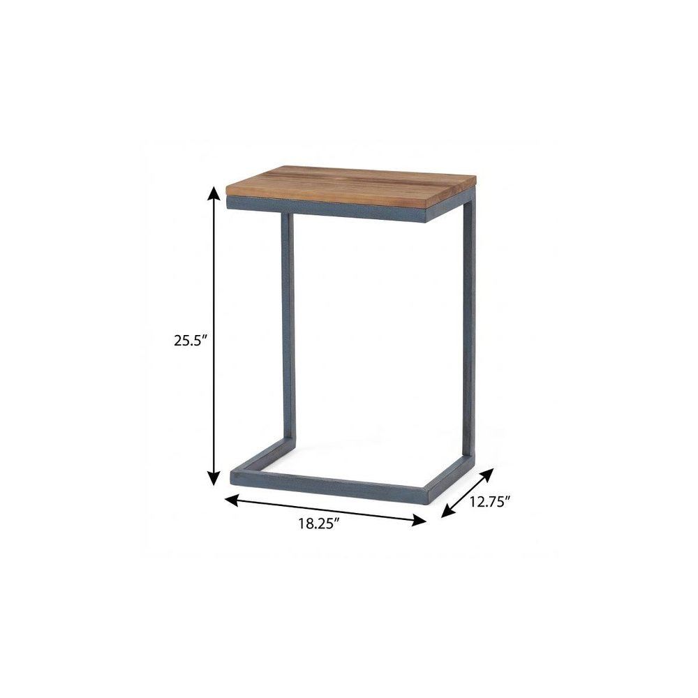 Natural and Blue Wood and Iron End Table - 26-inch