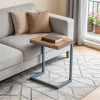 Natural and Blue Wood and Iron End Table - 26-inch