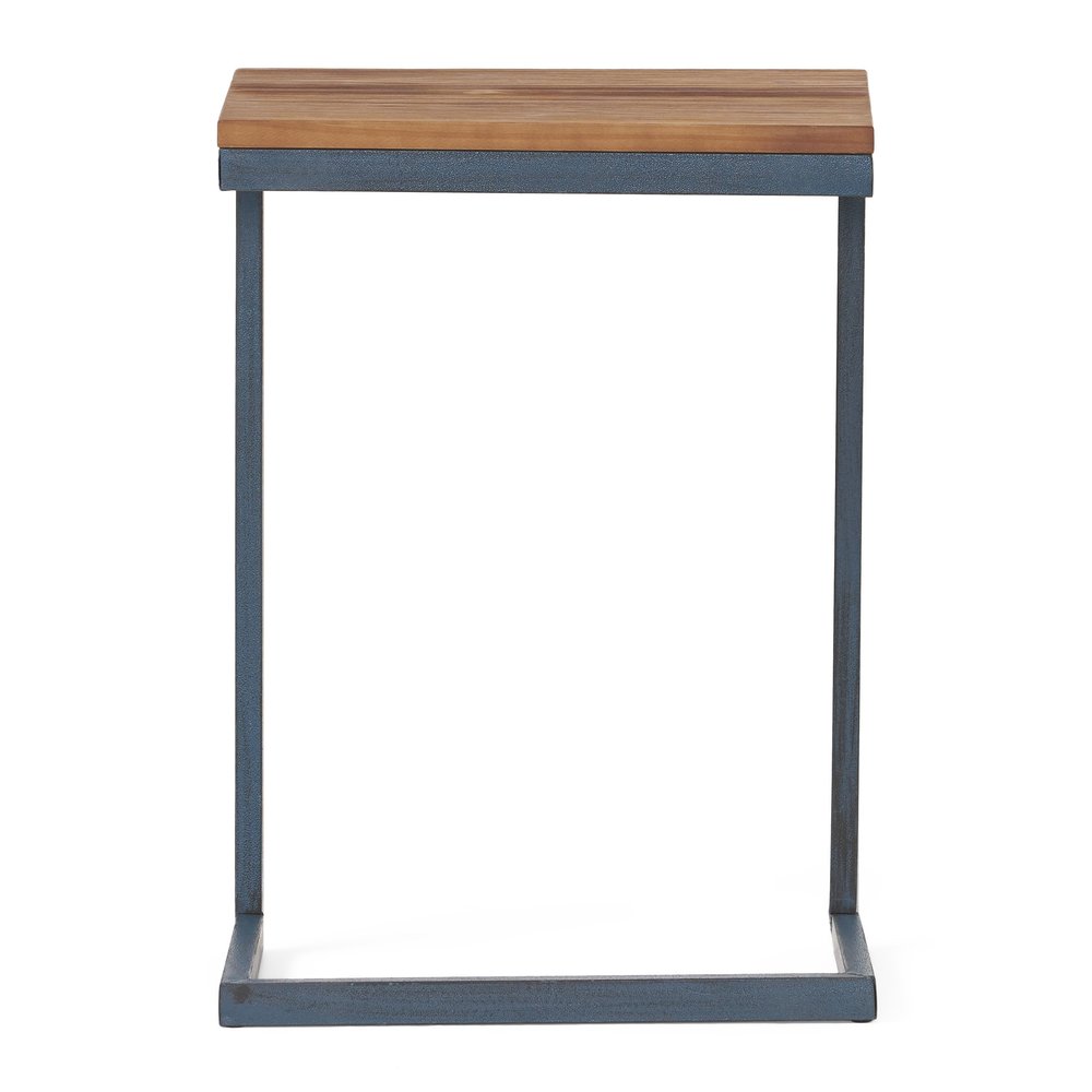 Natural and Blue Wood and Iron End Table - 26-inch