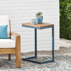 Natural and Blue Wood and Iron End Table - 26-inch