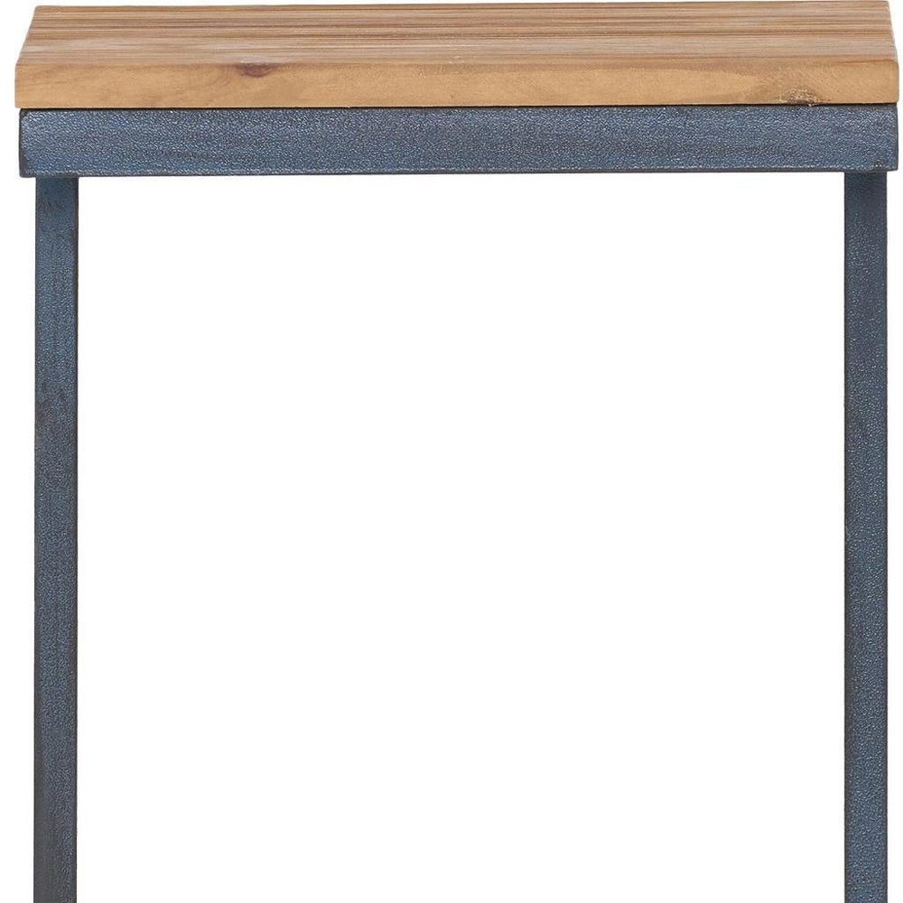 Natural and Blue Wood and Iron End Table - 26-inch