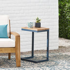 Natural and Blue Wood and Iron End Table - 26-inch