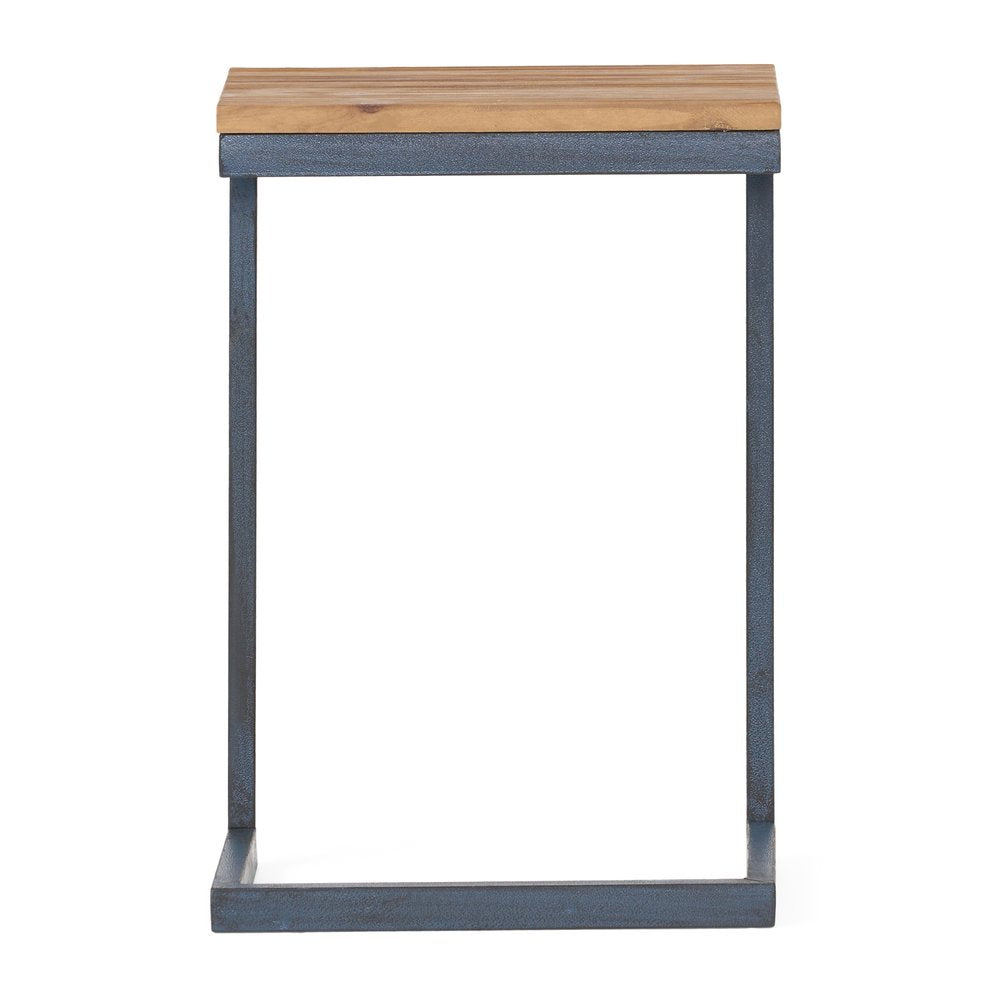Natural and Blue Wood and Iron End Table - 26-inch