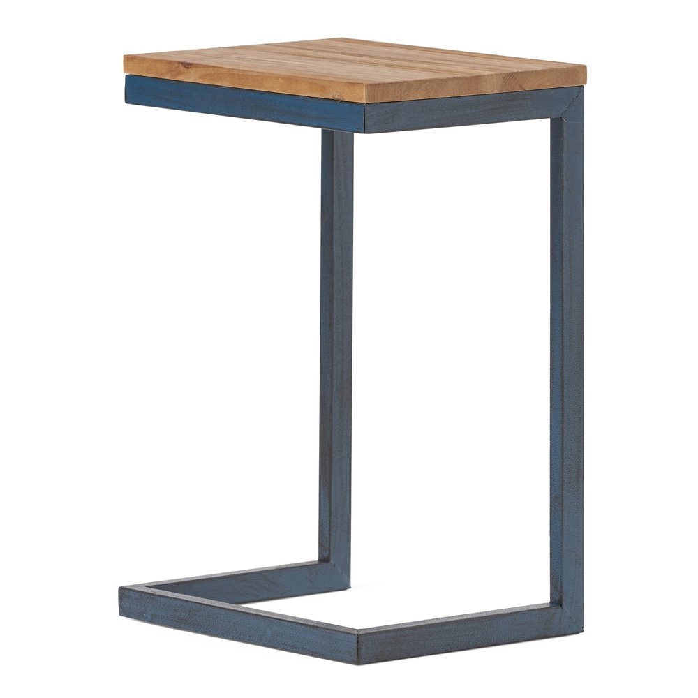 Natural and Blue Wood and Iron End Table - 26-inch