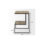 Light Brown and Black Solid Wood and Iron Square Sled End Table with Shelf