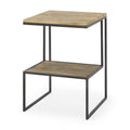 Light Brown and Black Solid Wood and Iron Square Sled End Table with Shelf