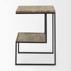 Light Brown and Black Solid Wood and Iron Square Sled End Table with Shelf