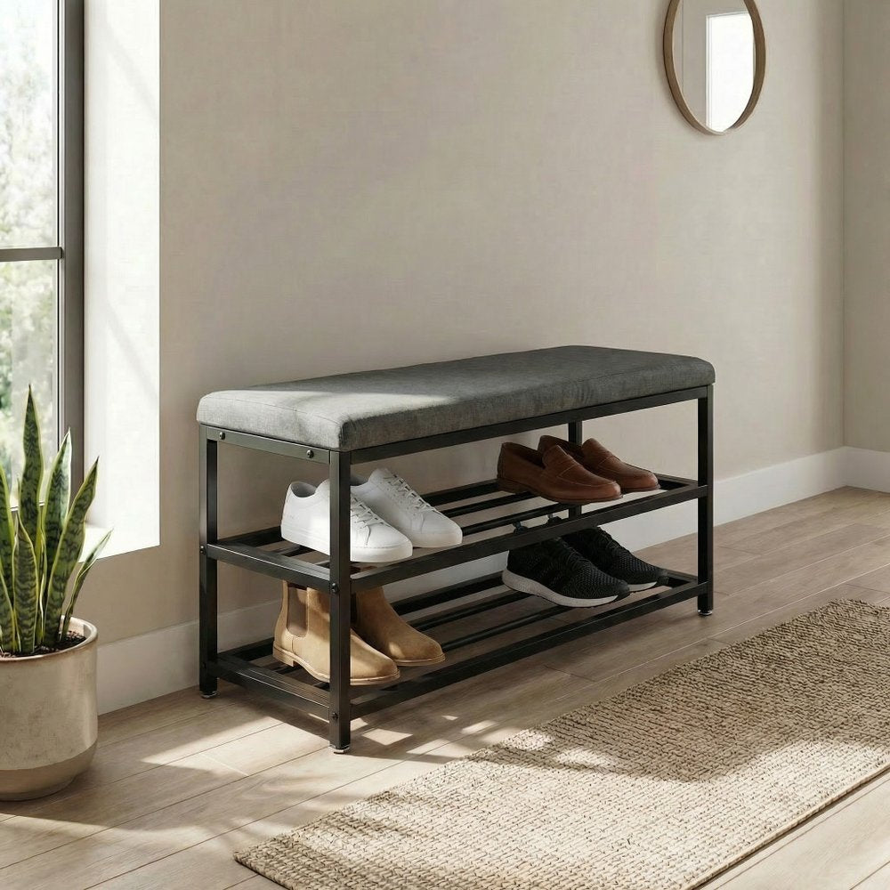 Black Six Pair Metalshoe Storage Bench