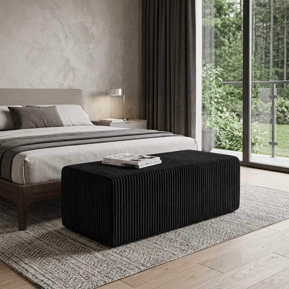 Black Corduroy Ottoman - 51-inch