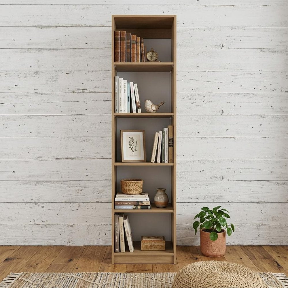 Natural Wood Five Tier Bookcase - 71-inch