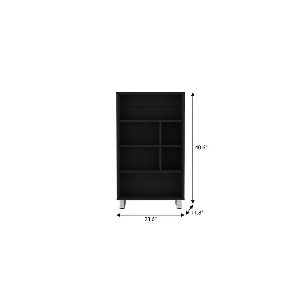 Black Wood Six Tier Bookcase - 41-inch