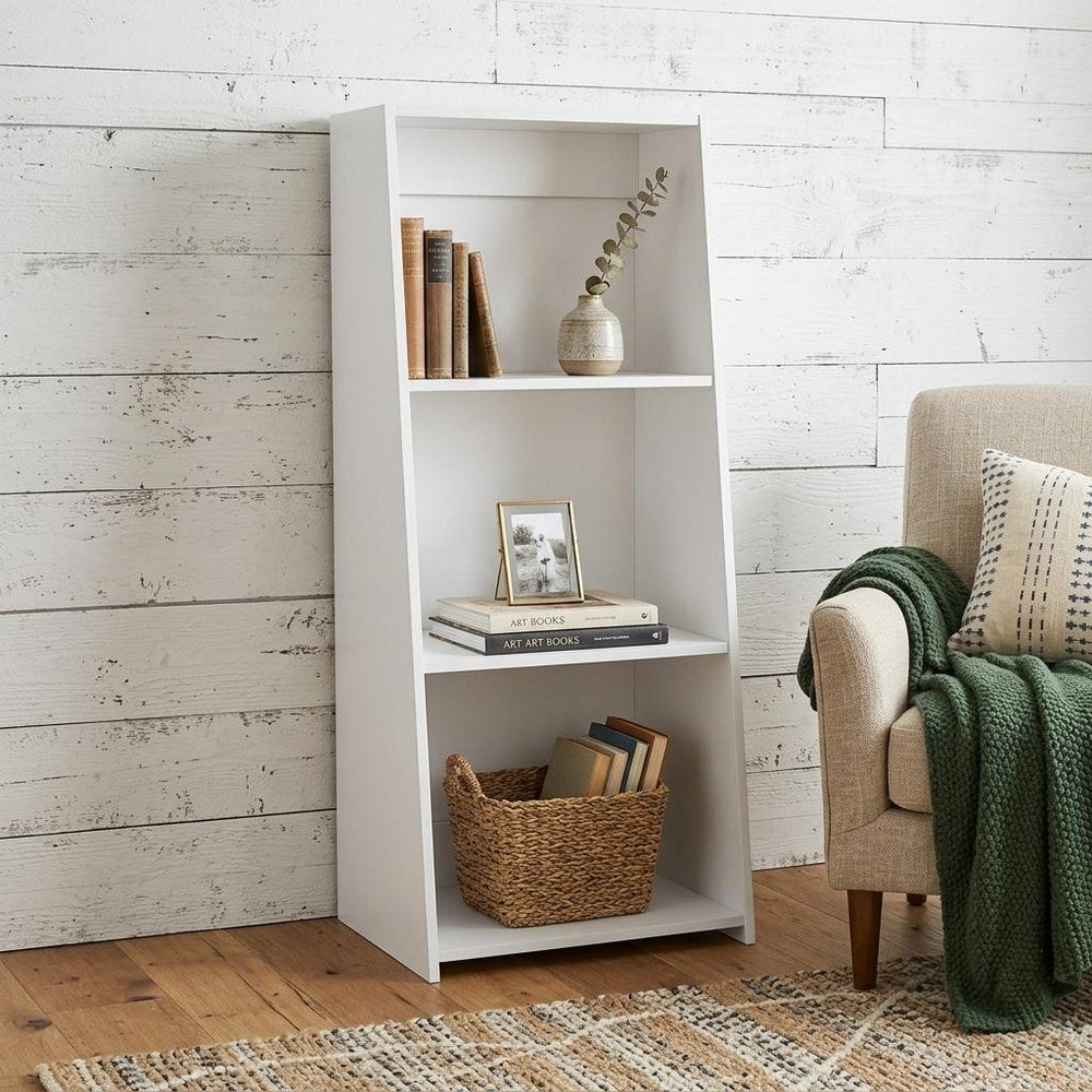 White Wood Three Tier Bookcase - 47-inch