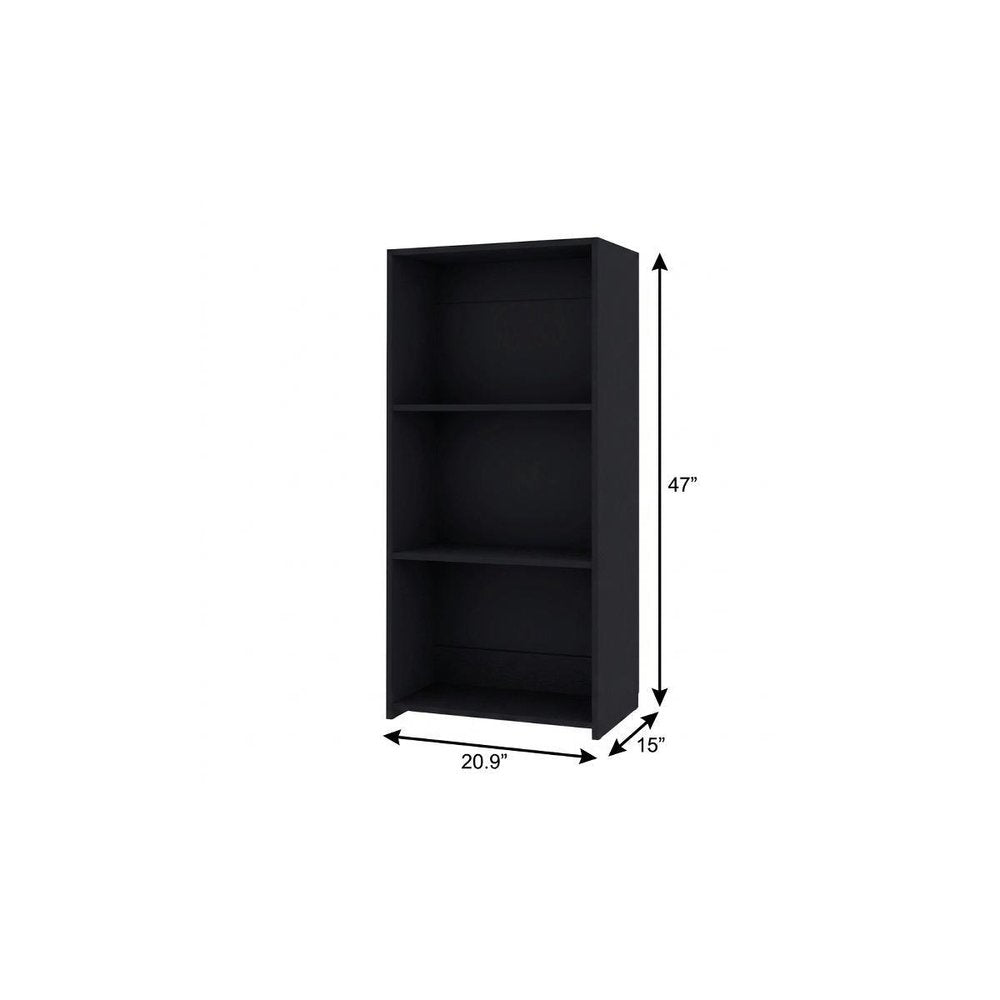 Black Wood Three Tier Bookcase - 47-inch