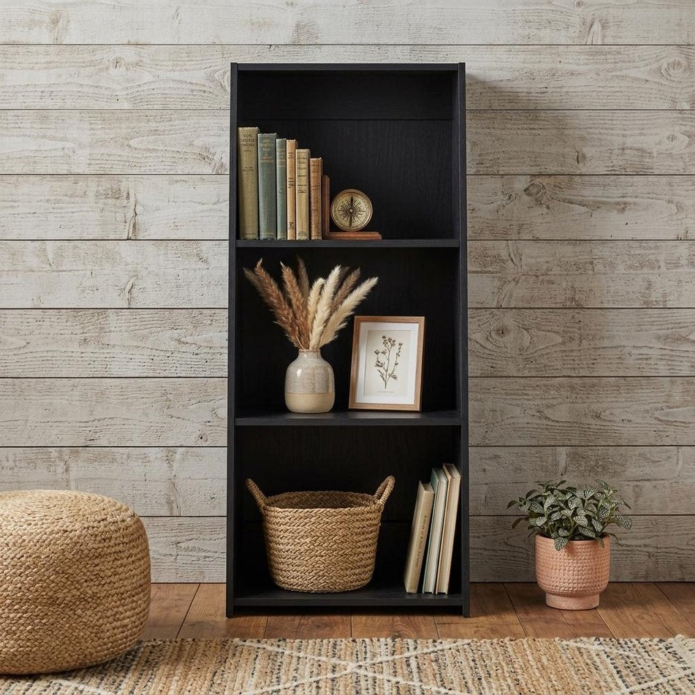 Black Wood Three Tier Bookcase - 47-inch