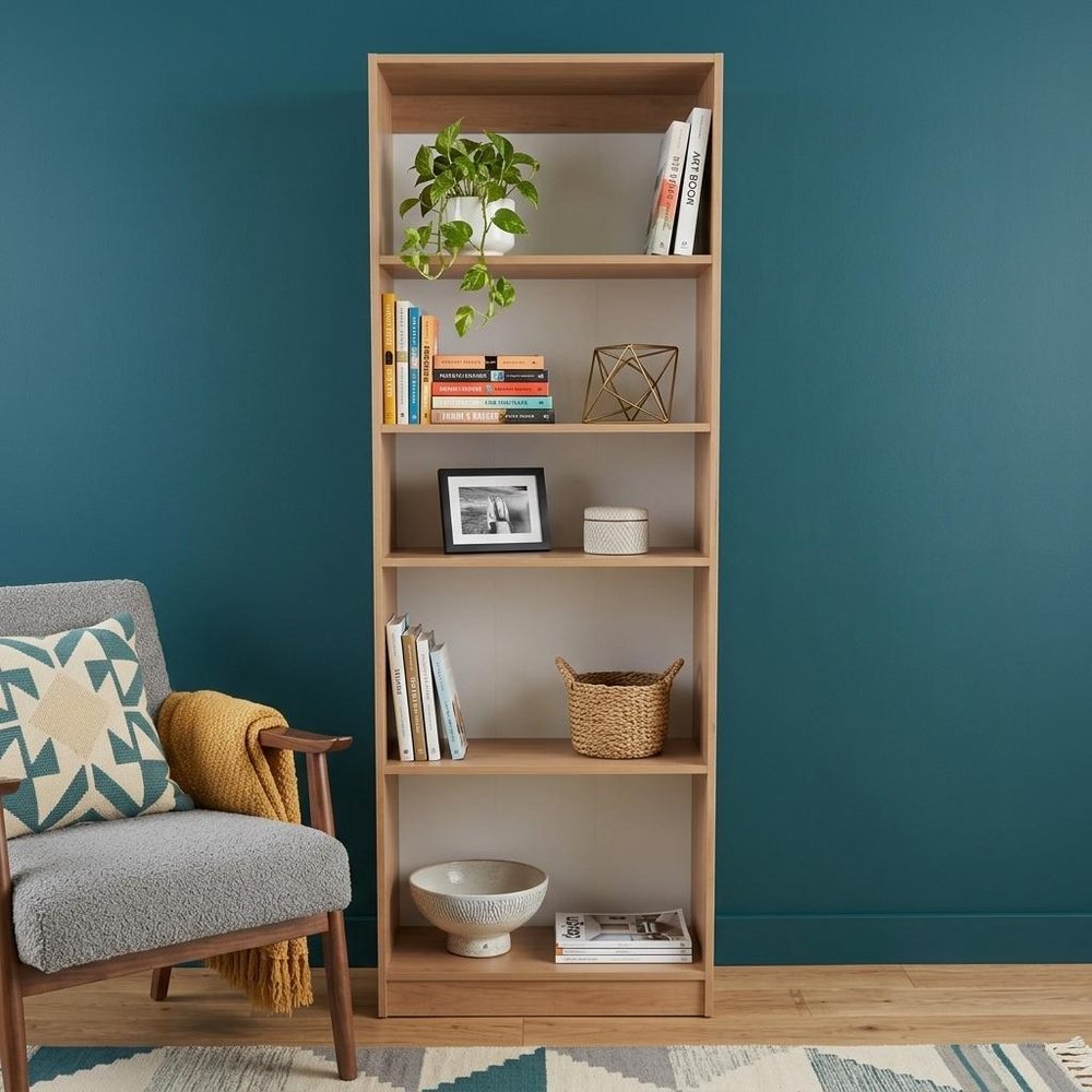 Beige Wood Five Tier Bookcase - 71-inch
