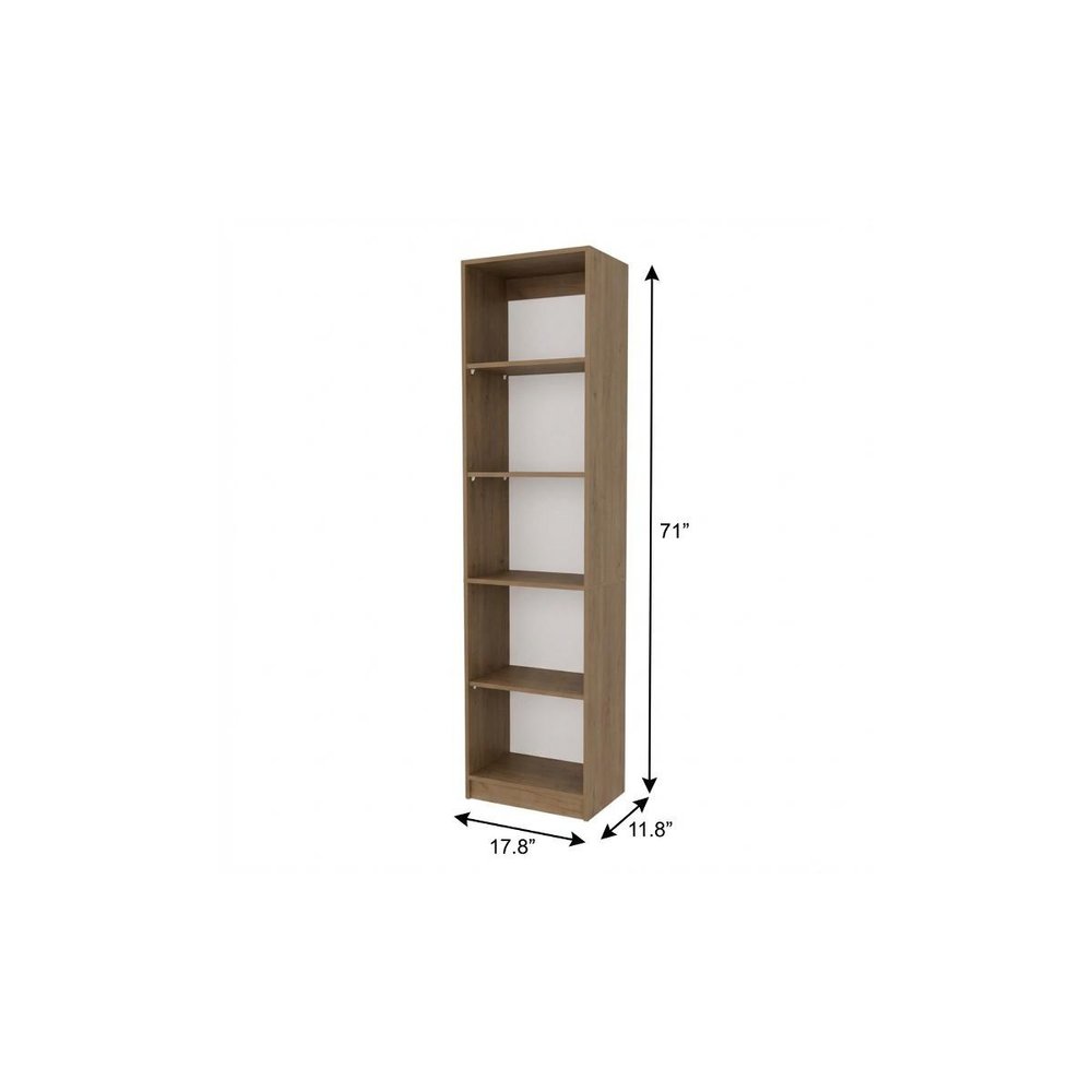 Beige Wood Five Tier Bookcase - 71-inch