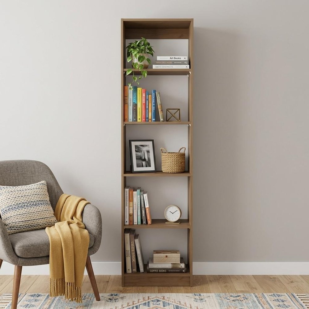 Beige Wood Five Tier Bookcase - 71-inch