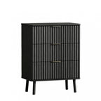 Black Wood Ribbed Texture Three Drawer Nightstand with USB Port - 30-inch