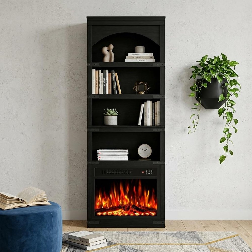 Black Wood Four Tier USB Bookcase - 70-inch