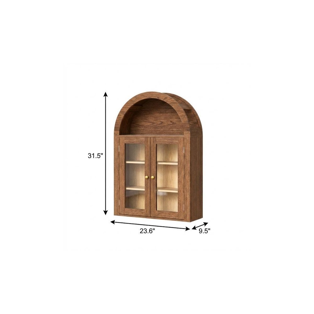 Brown Wood Wall Mounted Glass Panel Inlay Four Door Bathroom Cabinet - 32-inch