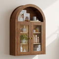 Brown Wood Wall Mounted Glass Panel Inlay Four Door Bathroom Cabinet - 32-inch