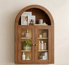 Brown Wood Wall Mounted Glass Panel Inlay Four Door Bathroom Cabinet - 32-inch