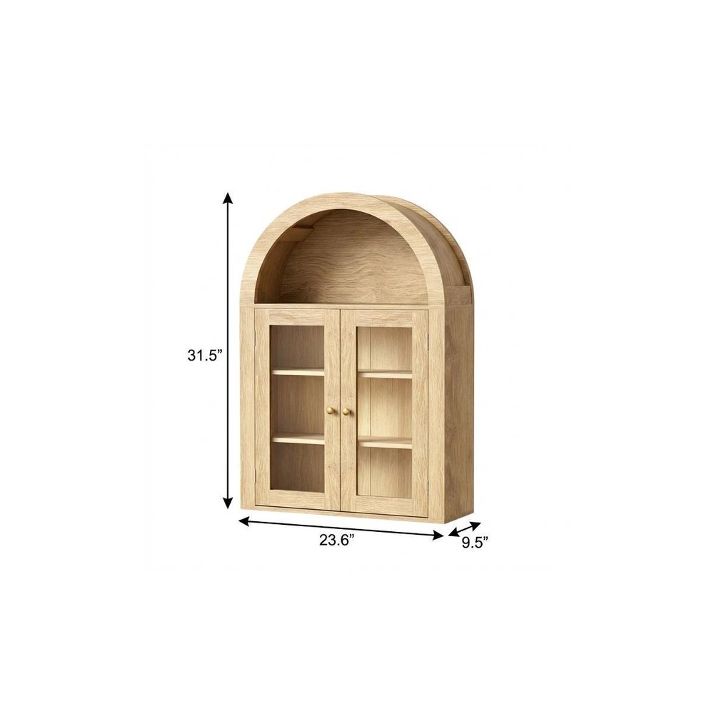 Brown Wood Wall Mounted Glass Panel Inlay Four Door Bathroom Cabinet - 32-inch
