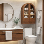 Brown Wood Wall Mounted Glass Panel Inlay Four Door Bathroom Cabinet - 34-inch