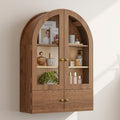 Brown Wood Wall Mounted Glass Panel Inlay Four Door Bathroom Cabinet - 34-inch