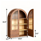 Brown Wood Wall Mounted Glass Panel Inlay Four Door Bathroom Cabinet - 34-inch