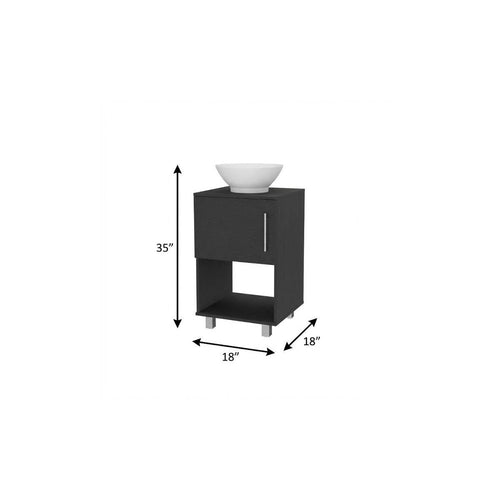 Black Wood Freestanding Single Door Bathroom Vanity with White Sink - 18-inch