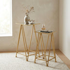 Set of Two Silver and Gold Mirrored Glass and Steel Square Frame Nested Tables