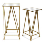 Set of Two Silver and Gold Mirrored Glass and Steel Square Frame Nested Tables