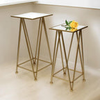 Set of Two Silver and Gold Mirrored Glass and Steel Square Frame Nested Tables