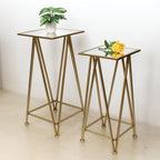 Set of Two Silver and Gold Mirrored Glass and Steel Square Frame Nested Tables