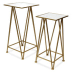 Set of Two Silver and Gold Mirrored Glass and Steel Square Frame Nested Tables