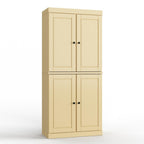 Yellow Solid Wood Free Standing Four Door Linen Cabinet - 32-inch