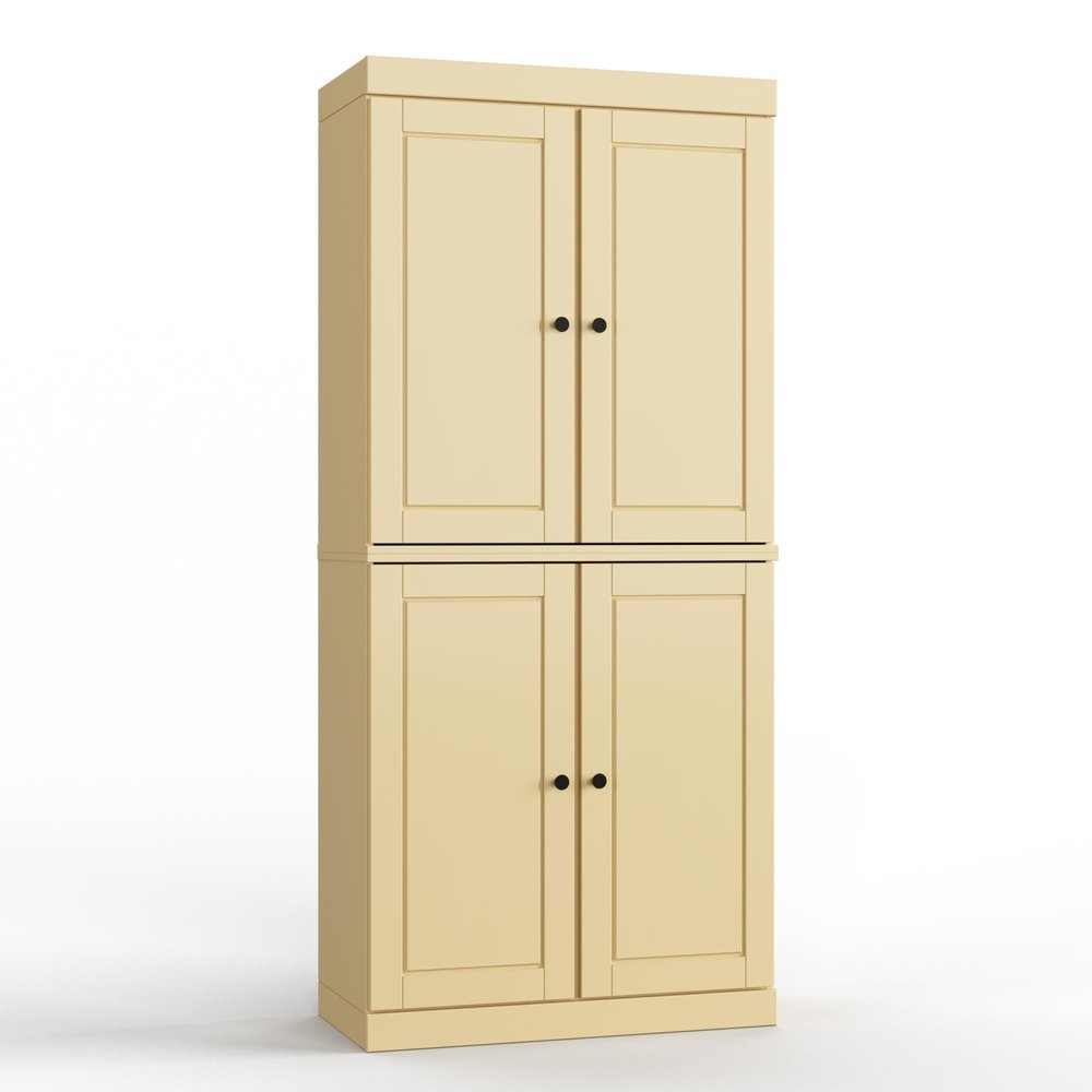 Yellow Solid Wood Free Standing Four Door Linen Cabinet - 32-inch