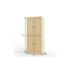 Yellow Solid Wood Free Standing Four Door Linen Cabinet - 32-inch