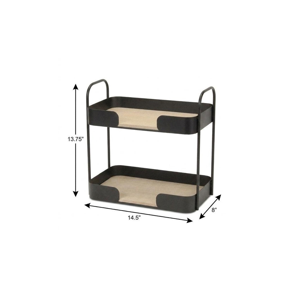 Brown Distressed Metal and Wood Two Tier Etagere Bookcase - 14-inch