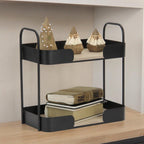 Brown Distressed Metal and Wood Two Tier Etagere Bookcase - 14-inch