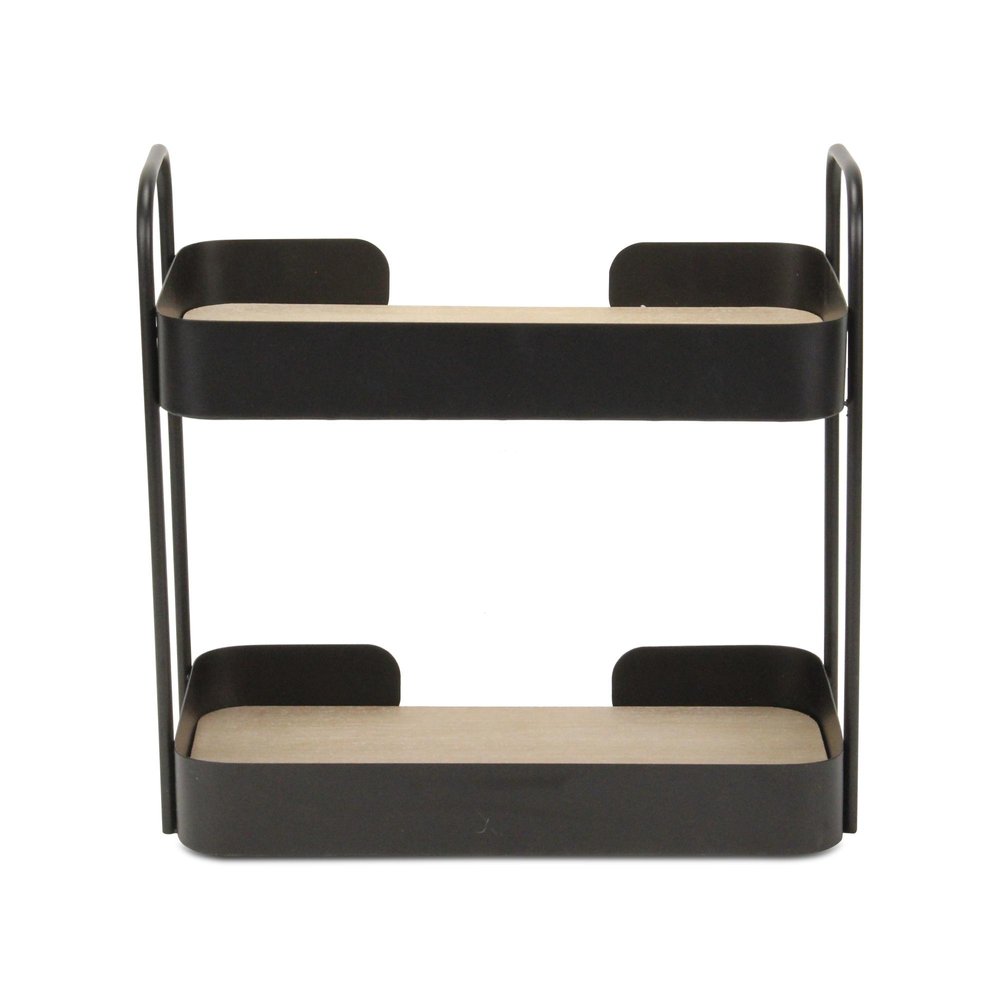 Brown Distressed Metal and Wood Two Tier Etagere Bookcase - 14-inch