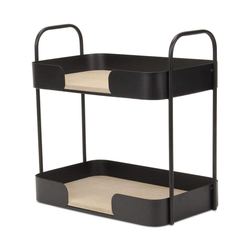Brown Distressed Metal and Wood Two Tier Etagere Bookcase - 14-inch