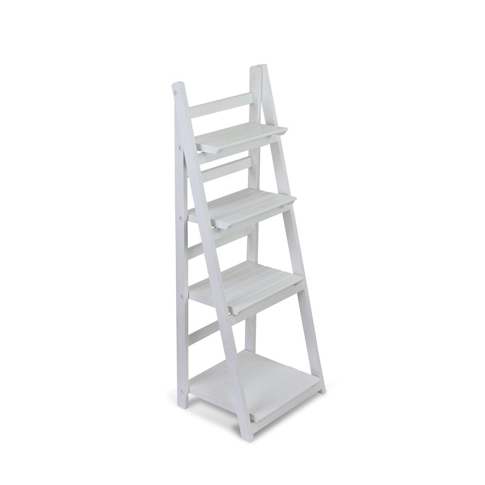 White Distressed Wood Four Tier Step Bookcase - 44-inch